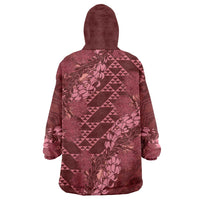 Maroon Aloha Hawaii Wearable Blanket Hoodie Hawaiian Kakau Ohia Lehua Lei - Polynesian Pride