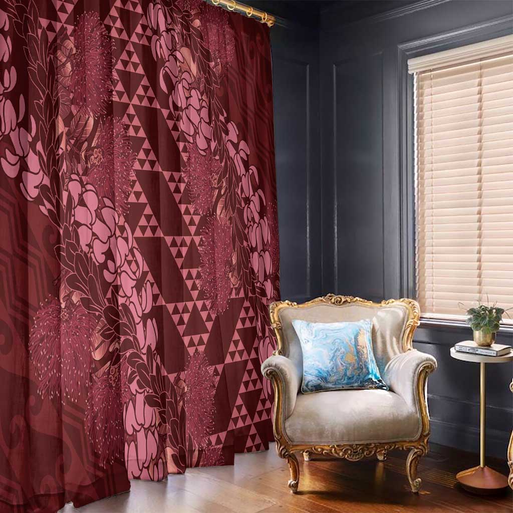 Maroon Aloha Hawaii Window Curtain Hawaiian Kakau Ohia Lehua Lei - Polynesian Pride