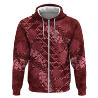 Maroon Aloha Hawaii Zip Hoodie Hawaiian Kakau Ohia Lehua Lei - Polynesian Pride