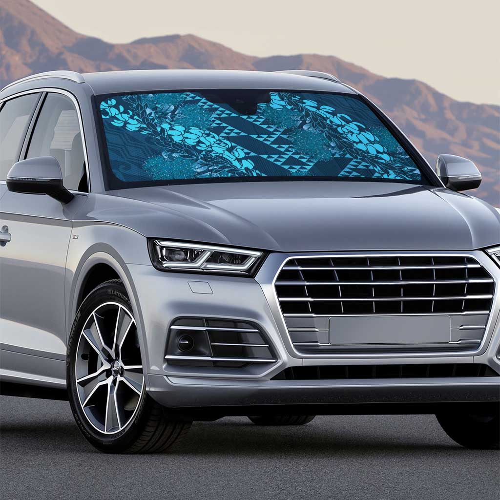 Naval Night Aloha Hawaii Auto Sun Shade Hawaiian Kakau Ohia Lehua Lei - Polynesian Pride