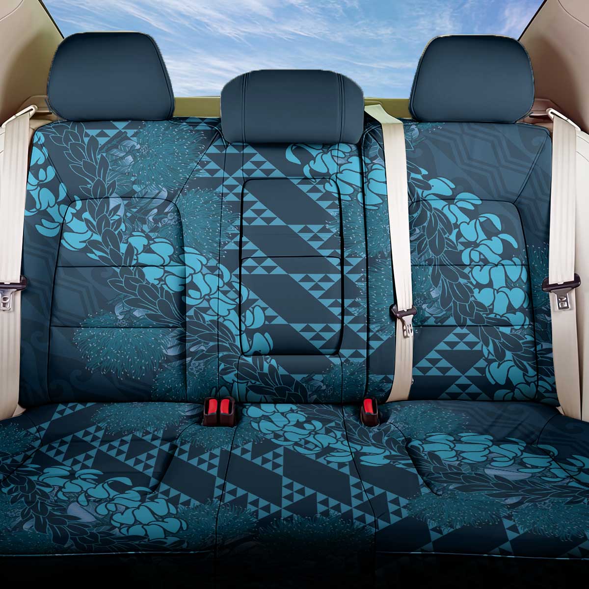 Naval Night Aloha Hawaii Back Car Seat Cover Hawaiian Kakau Ohia Lehua Lei - Polynesian Pride