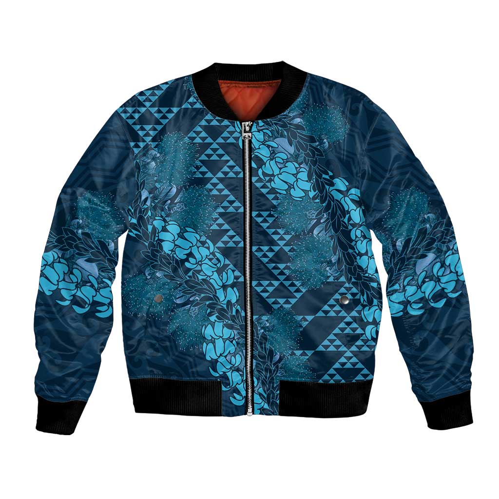 Naval Night Aloha Hawaii Bomber Jacket Hawaiian Kakau Ohia Lehua Lei - Polynesian Pride