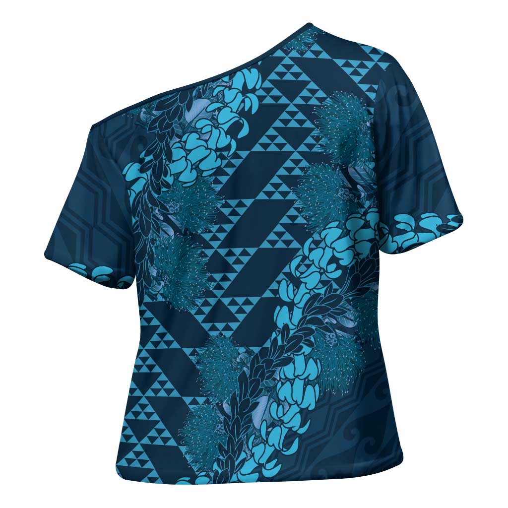 Naval Night Aloha Hawaii Cross Shoulder Shirt Hawaiian Kakau Ohia Lehua Lei - Polynesian Pride