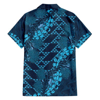 Naval Night Aloha Hawaii Family Matching Off The Shoulder Long Sleeve Dress and Hawaiian Shirt Hawaiian Kakau Ohia Lehua Lei - Polynesian Pride