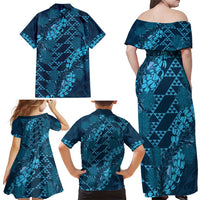 Naval Night Aloha Hawaii Family Matching Off Shoulder Maxi Dress and Hawaiian Shirt Hawaiian Kakau Ohia Lehua Lei - Polynesian Pride