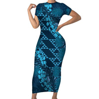 Naval Night Aloha Hawaii Family Matching Short Sleeve Bodycon Dress and Hawaiian Shirt Hawaiian Kakau Ohia Lehua Lei LT14 Mom's Dress Blue - Polynesian Pride