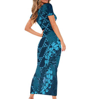 Naval Night Aloha Hawaii Family Matching Short Sleeve Bodycon Dress and Hawaiian Shirt Hawaiian Kakau Ohia Lehua Lei LT14 - Polynesian Pride