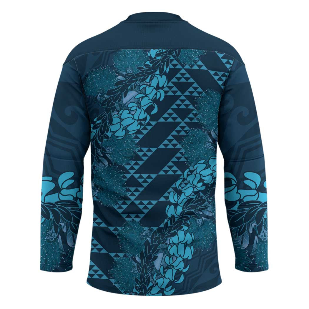 Naval Night Aloha Hawaii Hockey Jersey Hawaiian Kakau Ohia Lehua Lei - Polynesian Pride