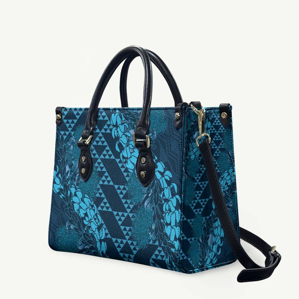 Naval Night Aloha Hawaii Leather Bag Hawaiian Kakau Ohia Lehua Lei - Polynesian Pride