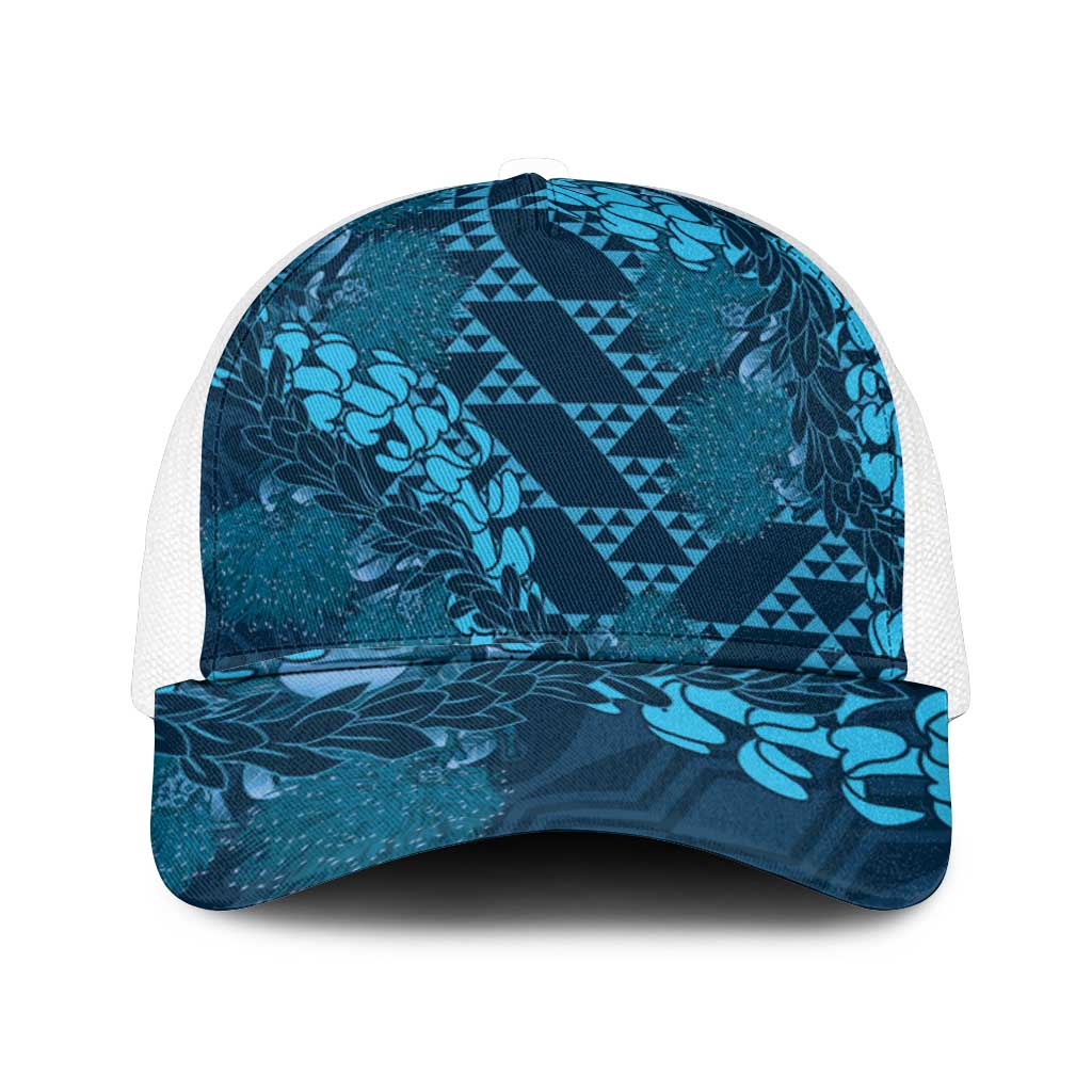 Naval Night Aloha Hawaii Mesh Trucker Cap Hawaiian Kakau Ohia Lehua Lei - Polynesian Pride