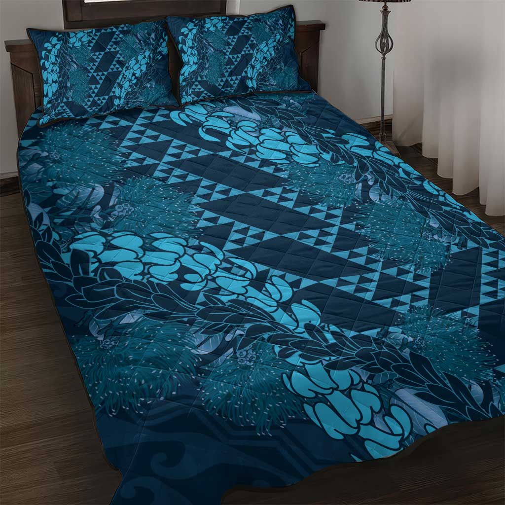 Naval Night Aloha Hawaii Quilt Bed Set Hawaiian Kakau Ohia Lehua Lei - Polynesian Pride
