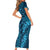 Naval Night Aloha Hawaii Short Sleeve Bodycon Dress Hawaiian Kakau Ohia Lehua Lei - Polynesian Pride