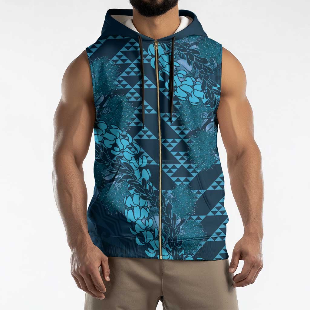 Naval Night Aloha Hawaii Sleeveless Zip Hoodie Hawaiian Kakau Ohia Lehua Lei - Polynesian Pride