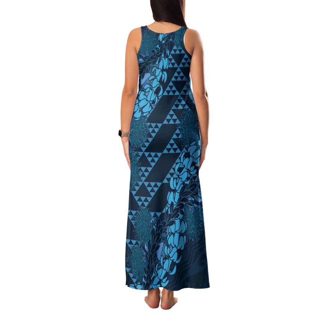 Naval Night Aloha Hawaii Tank Maxi Dress Hawaiian Kakau Ohia Lehua Lei - Polynesian Pride
