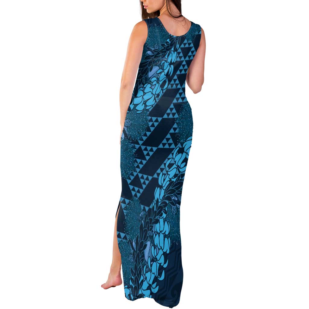 Naval Night Aloha Hawaii Tank Maxi Dress Hawaiian Kakau Ohia Lehua Lei - Polynesian Pride