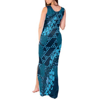 Naval Night Aloha Hawaii Tank Maxi Dress Hawaiian Kakau Ohia Lehua Lei - Polynesian Pride