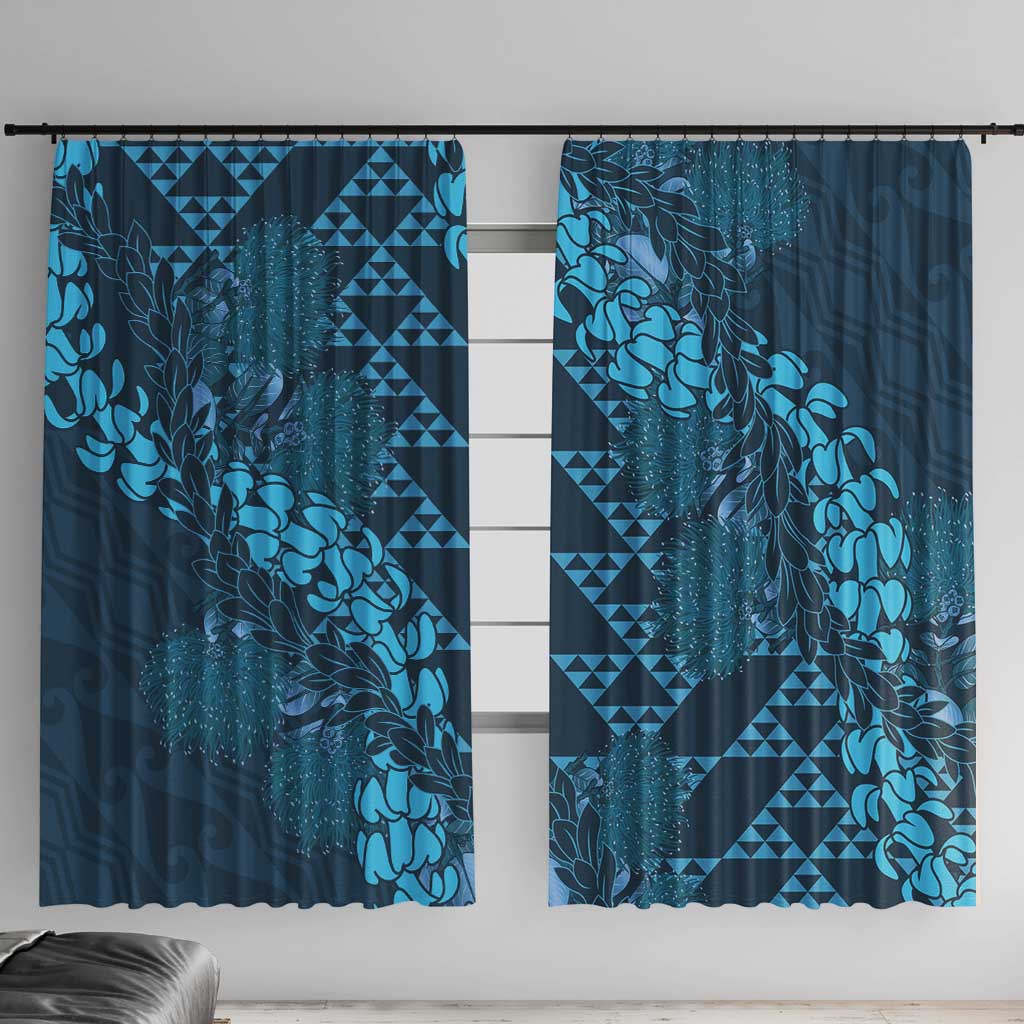 Naval Night Aloha Hawaii Window Curtain Hawaiian Kakau Ohia Lehua Lei - Polynesian Pride