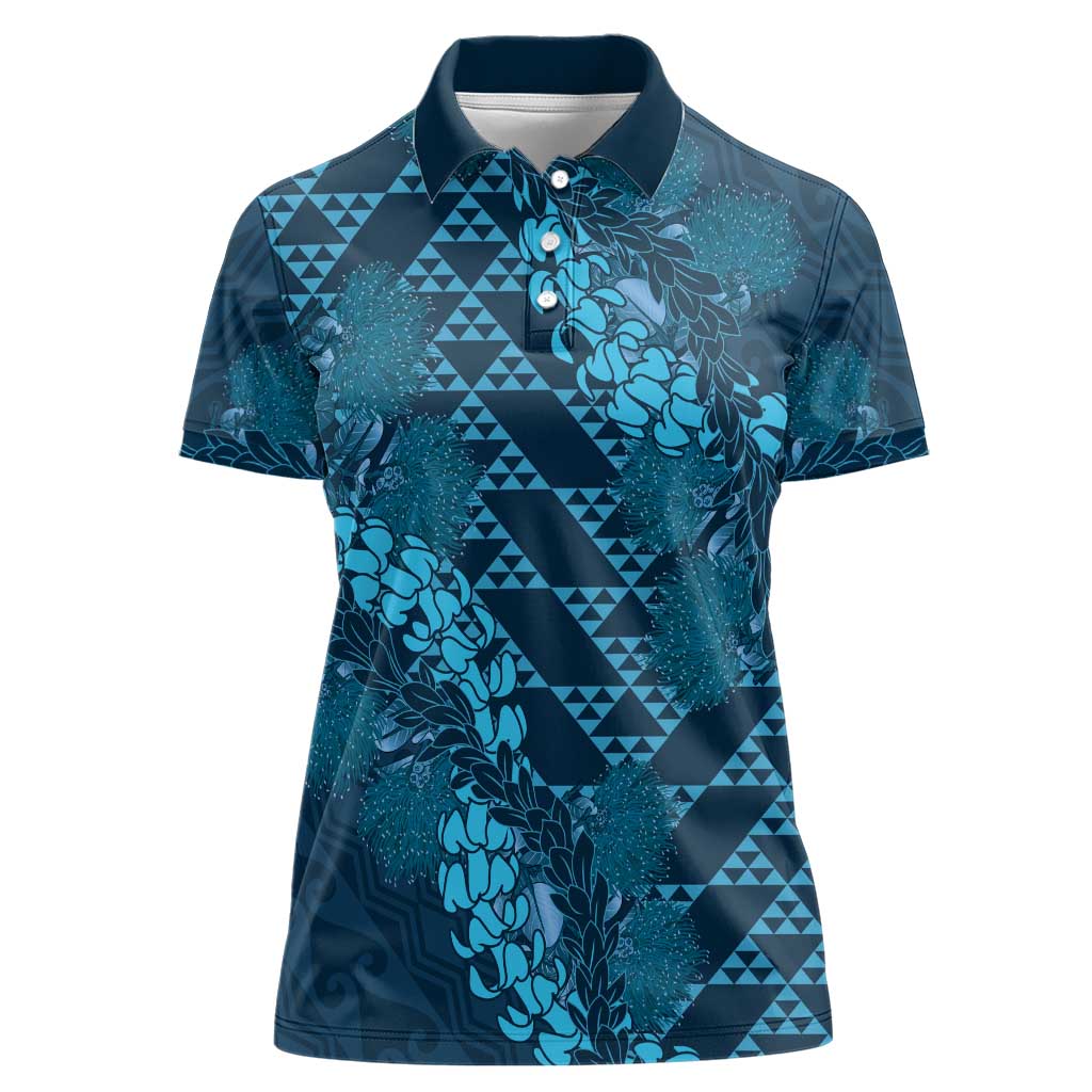 Naval Night Aloha Hawaii Women Polo Shirt Hawaiian Kakau Ohia Lehua Lei - Polynesian Pride