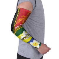 Personalised PNG Morobe Provins Arm Sleeves Papua New Guinea Plumeria Melanesian Pattern - Polynesian Pride