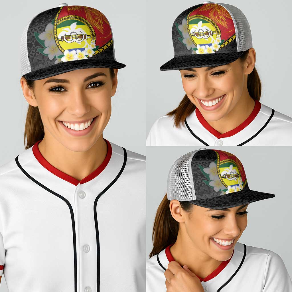 PNG Morobe Provins Baseball Net Cap Papua New Guinea Plumeria Melanesian Pattern - Polynesian Pride