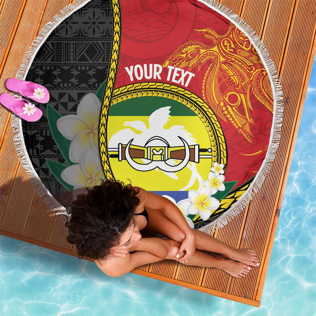 Personalised PNG Morobe Provins Beach Blanket Papua New Guinea Plumeria Melanesian Pattern - Polynesian Pride