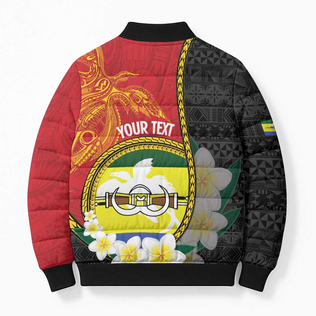 Personalised PNG Morobe Provins Bomber Puffer Jacket Papua New Guinea Plumeria Melanesian Pattern - Polynesian Pride