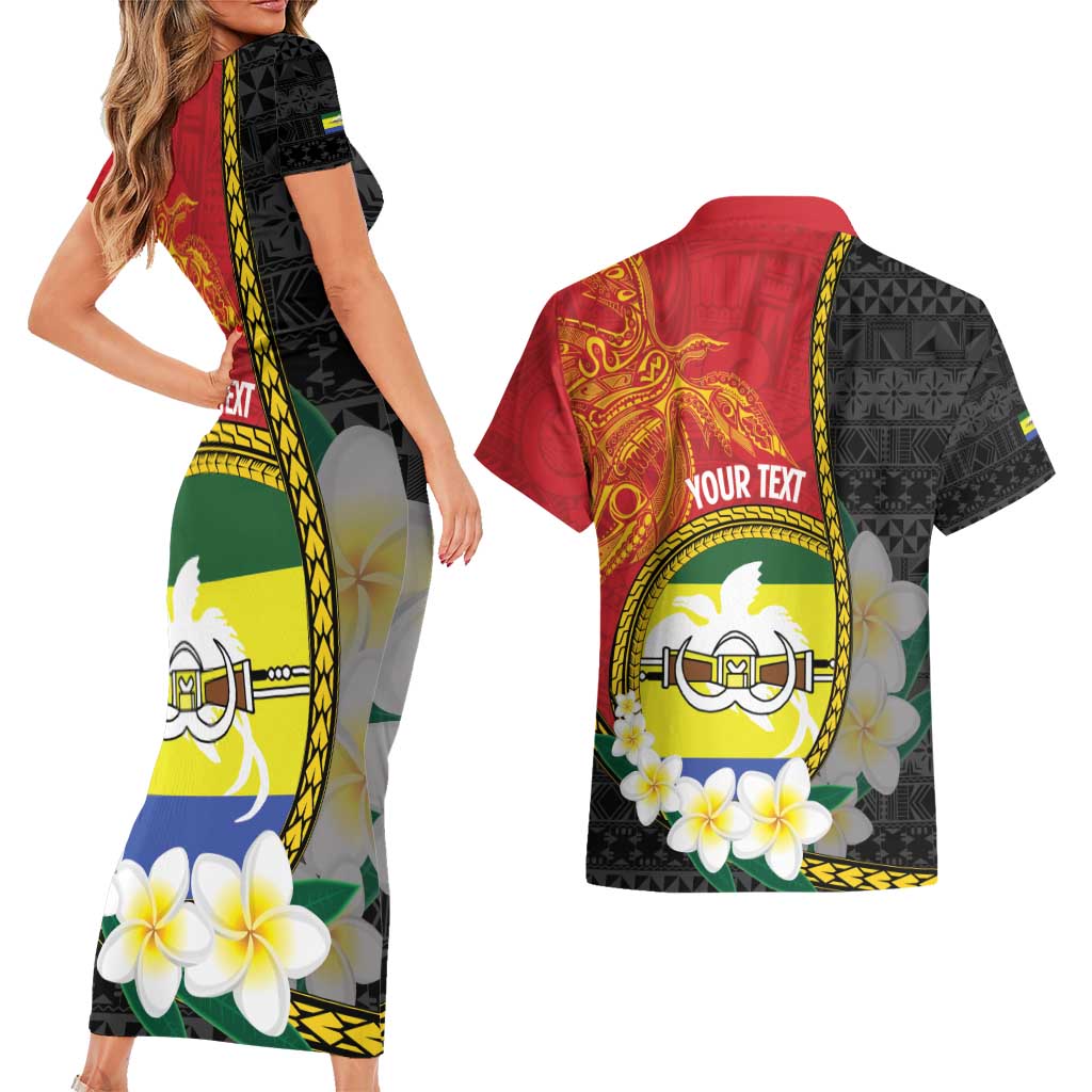 Personalised PNG Morobe Provins Couples Matching Short Sleeve Bodycon Dress and Hawaiian Shirt Papua New Guinea Plumeria Melanesian Pattern - Polynesian Pride
