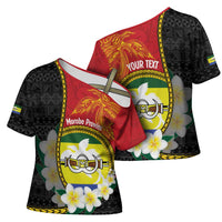 Personalised PNG Morobe Provins Cross Shoulder Shirt Papua New Guinea Plumeria Melanesian Pattern - Polynesian Pride