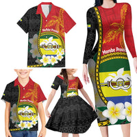 Personalised PNG Morobe Provins Family Matching Long Sleeve Bodycon Dress and Hawaiian Shirt Papua New Guinea Plumeria Melanesian Pattern - Polynesian Pride