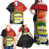 Personalised PNG Morobe Provins Family Matching Off Shoulder Maxi Dress and Hawaiian Shirt Papua New Guinea Plumeria Melanesian Pattern - Polynesian Pride