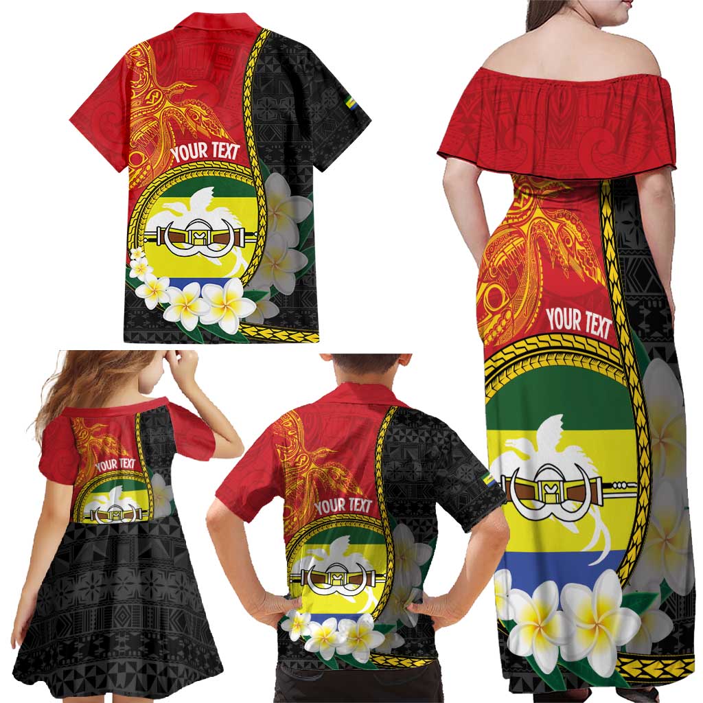 Personalised PNG Morobe Provins Family Matching Off Shoulder Maxi Dress and Hawaiian Shirt Papua New Guinea Plumeria Melanesian Pattern - Polynesian Pride