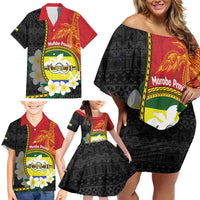 Personalised PNG Morobe Provins Family Matching Off Shoulder Short Dress and Hawaiian Shirt Papua New Guinea Plumeria Melanesian Pattern - Polynesian Pride