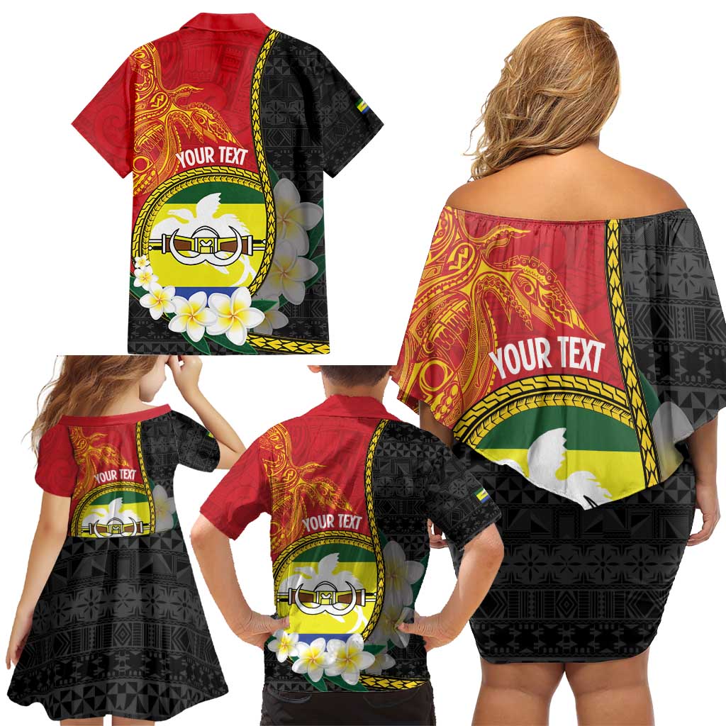 Personalised PNG Morobe Provins Family Matching Off Shoulder Short Dress and Hawaiian Shirt Papua New Guinea Plumeria Melanesian Pattern - Polynesian Pride