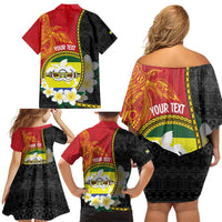 Personalised PNG Morobe Provins Family Matching Off Shoulder Short Dress and Hawaiian Shirt Papua New Guinea Plumeria Melanesian Pattern - Polynesian Pride
