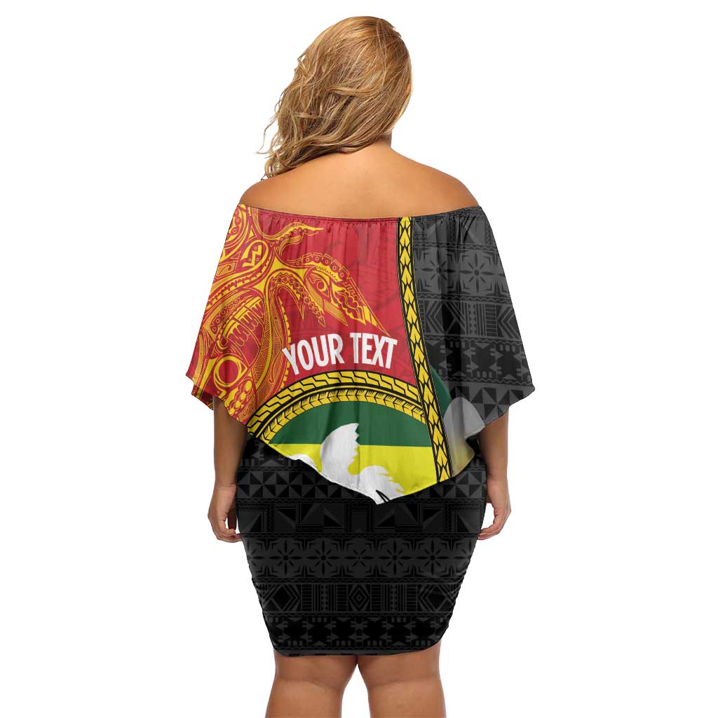 Personalised PNG Morobe Provins Family Matching Off Shoulder Short Dress and Hawaiian Shirt Papua New Guinea Plumeria Melanesian Pattern - Polynesian Pride