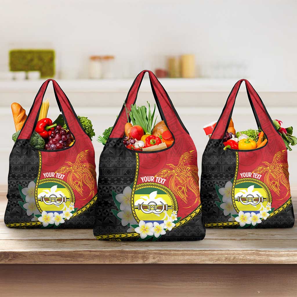 Personalised PNG Morobe Provins Grocery Bag Papua New Guinea Plumeria Melanesian Pattern - Polynesian Pride