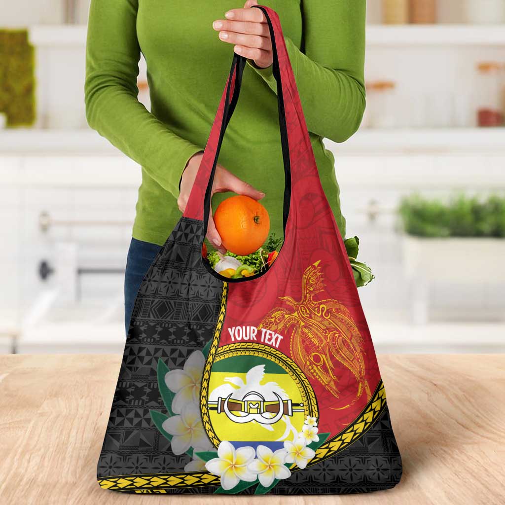 Personalised PNG Morobe Provins Grocery Bag Papua New Guinea Plumeria Melanesian Pattern - Polynesian Pride