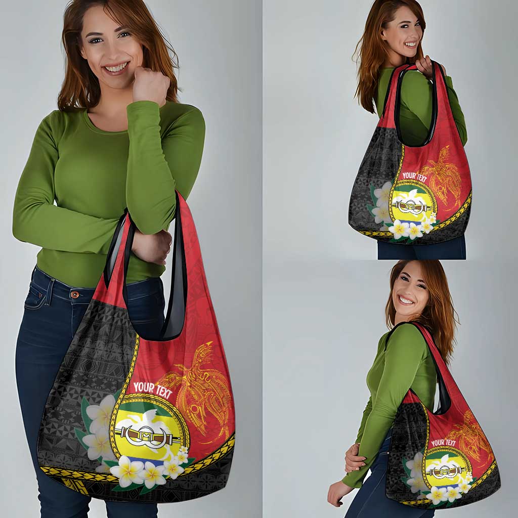 Personalised PNG Morobe Provins Grocery Bag Papua New Guinea Plumeria Melanesian Pattern - Polynesian Pride