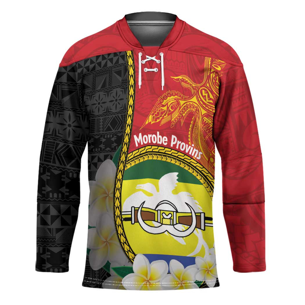 Personalised PNG Morobe Provins Hockey Jersey Papua New Guinea Plumeria Melanesian Pattern - Polynesian Pride