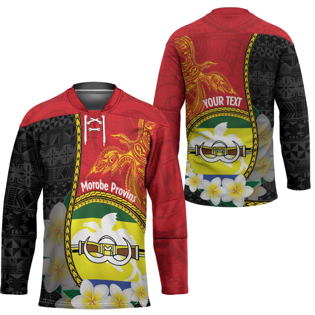 Personalised PNG Morobe Provins Hockey Jersey Papua New Guinea Plumeria Melanesian Pattern - Polynesian Pride