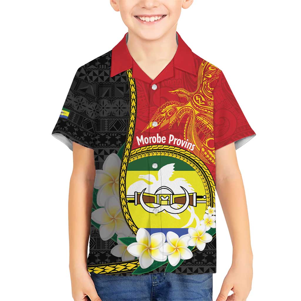 Personalised PNG Morobe Provins Kid Hawaiian Shirt Papua New Guinea Plumeria Melanesian Pattern - Polynesian Pride