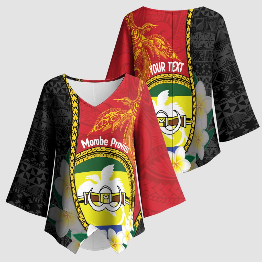 Personalised PNG Morobe Provins Kimono Sleeve Blouse Papua New Guinea Plumeria Melanesian Pattern - Polynesian Pride