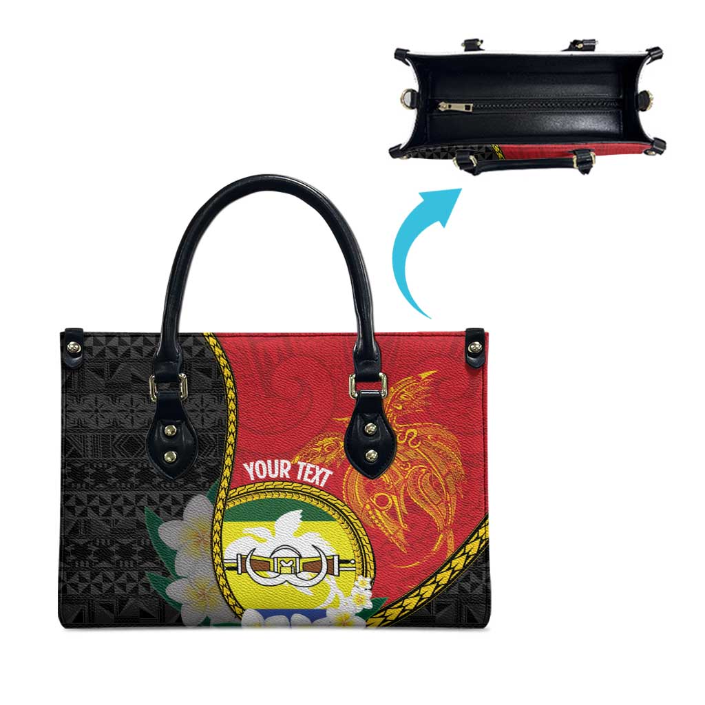Personalised PNG Morobe Provins Leather Bag Papua New Guinea Plumeria Melanesian Pattern - Polynesian Pride