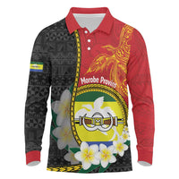 Personalised PNG Morobe Provins Long Sleeve Polo Shirt Papua New Guinea Plumeria Melanesian Pattern - Polynesian Pride