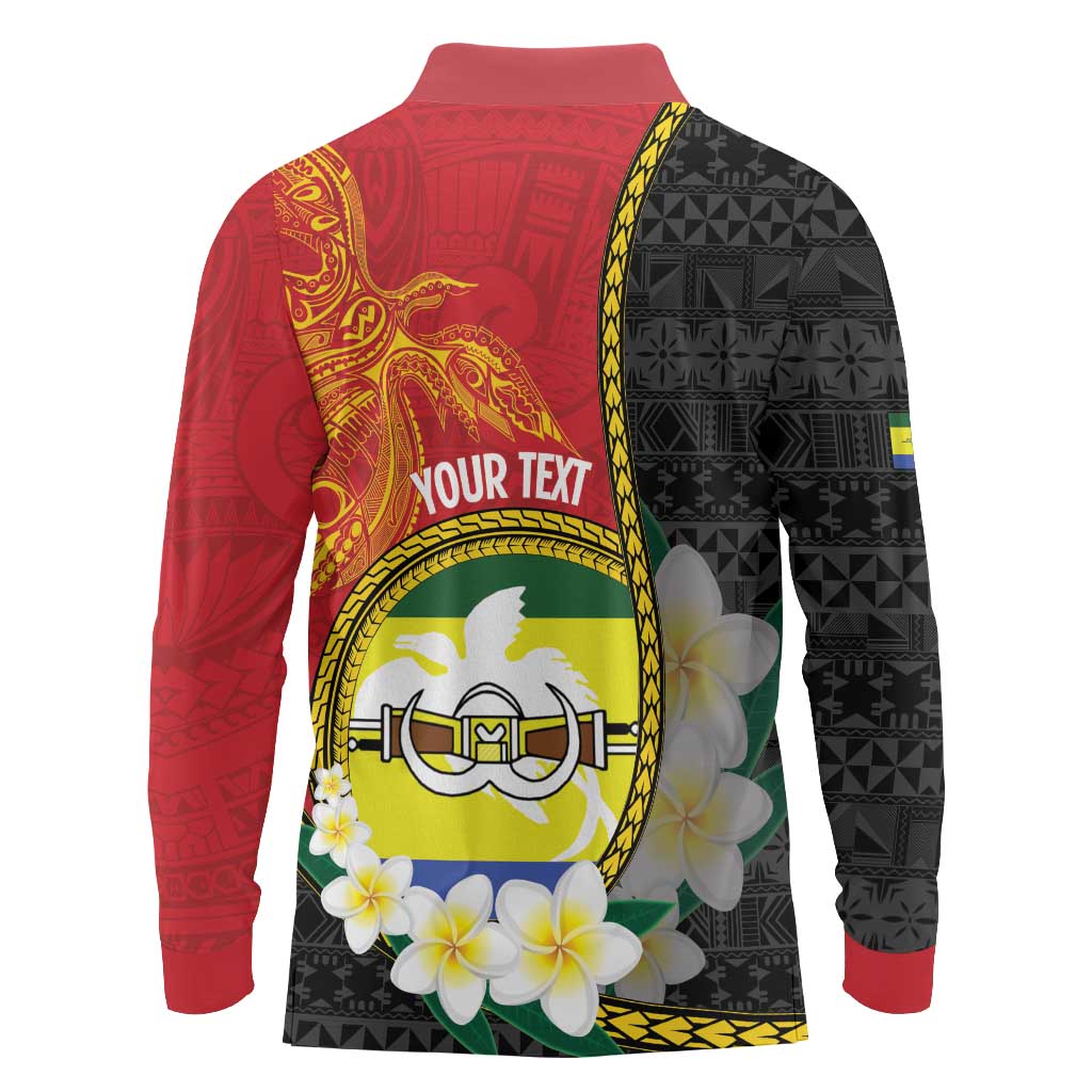 Personalised PNG Morobe Provins Long Sleeve Polo Shirt Papua New Guinea Plumeria Melanesian Pattern - Polynesian Pride