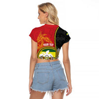 Personalised PNG Morobe Provins Raglan Cropped T Shirt Papua New Guinea Plumeria Melanesian Pattern - Polynesian Pride