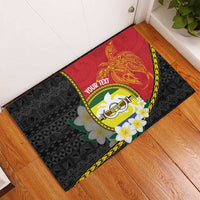 Personalised PNG Morobe Provins Rubber Doormat Papua New Guinea Plumeria Melanesian Pattern - Polynesian Pride