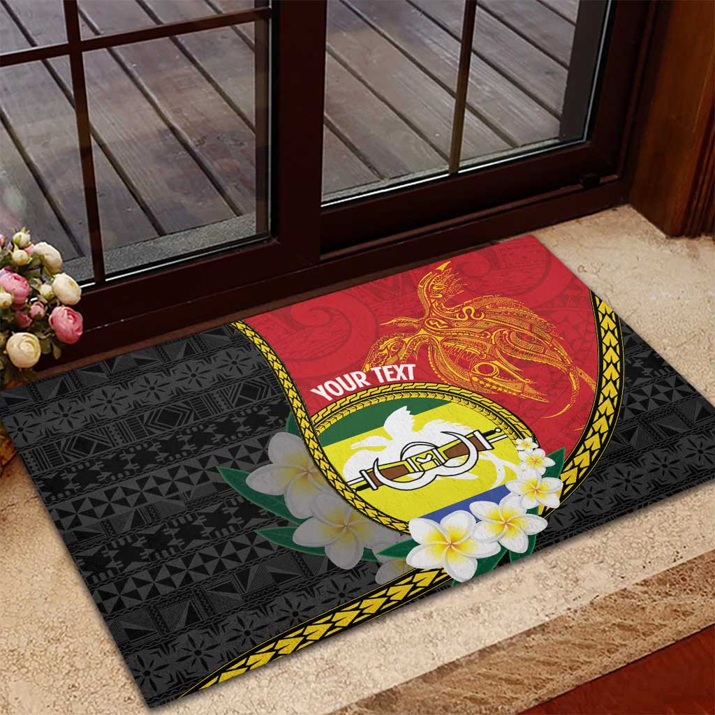 Personalised PNG Morobe Provins Rubber Doormat Papua New Guinea Plumeria Melanesian Pattern - Polynesian Pride