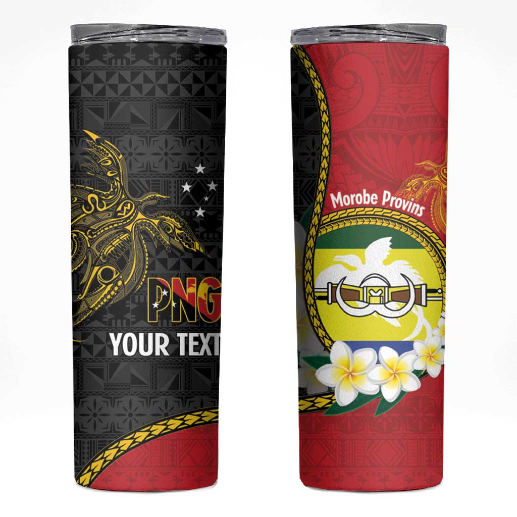 Personalised PNG Morobe Provins Skinny Tumbler Papua New Guinea Plumeria Melanesian Pattern - Polynesian Pride