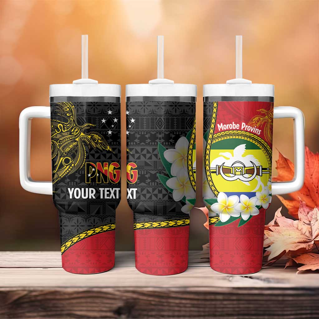 Personalised PNG Morobe Provins Tumbler With Handle Papua New Guinea Plumeria Melanesian Pattern - Polynesian Pride